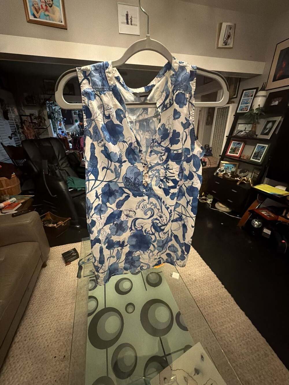 H&M Women's Sleeveless Blue and White Floral Blouse